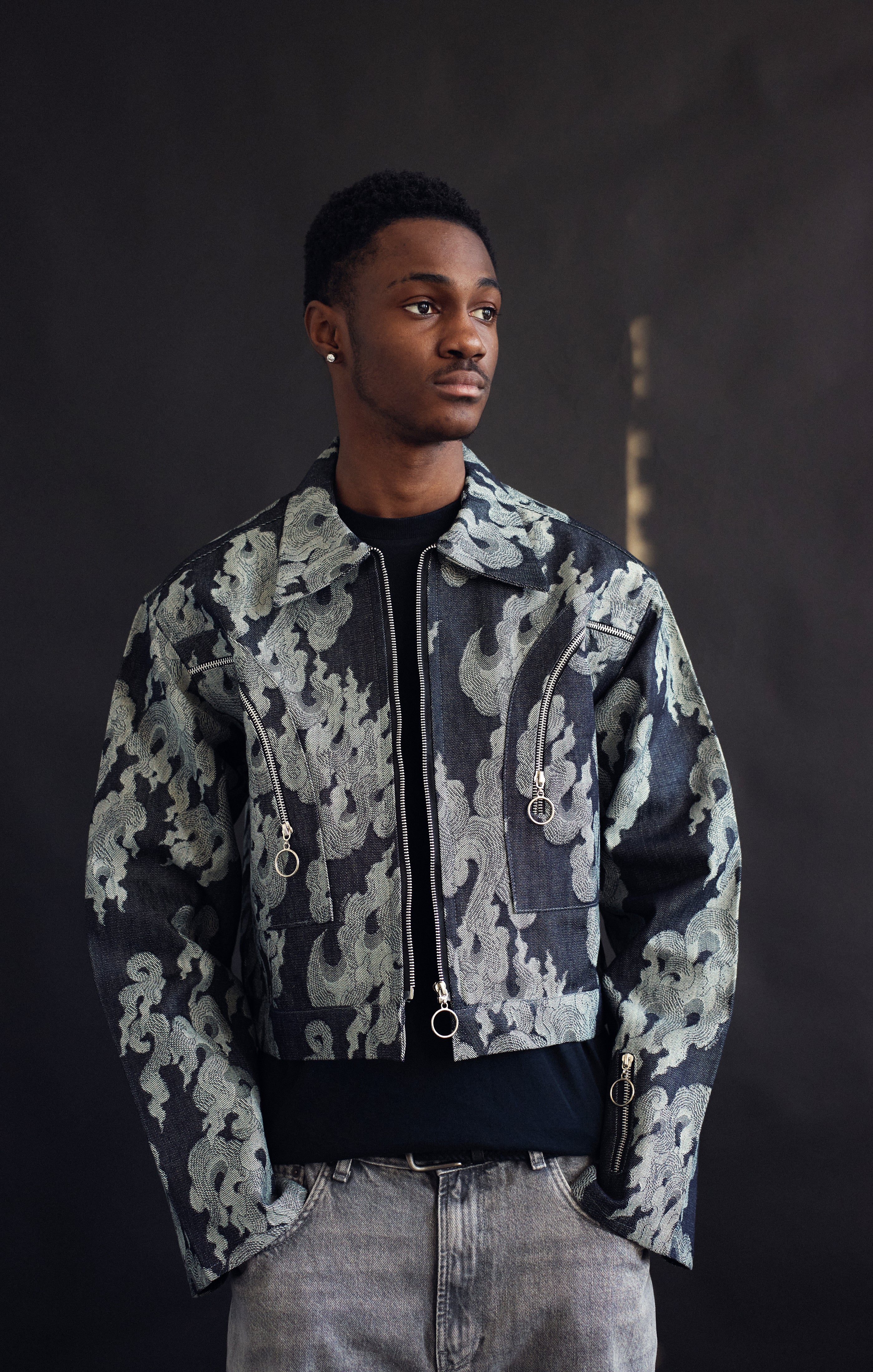 Jacquard Zip Denim Jacket