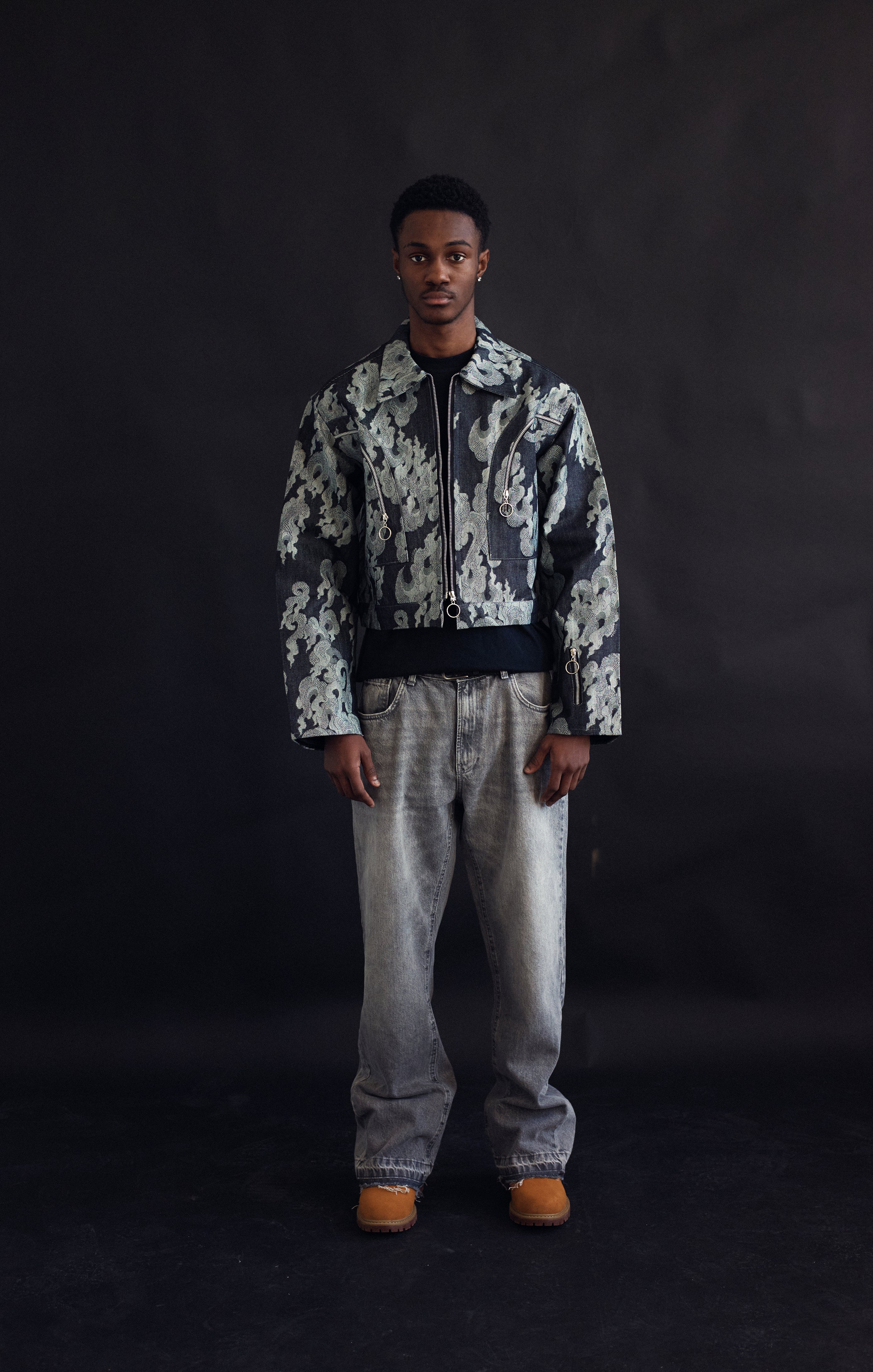 Jacquard Zip Denim Jacket