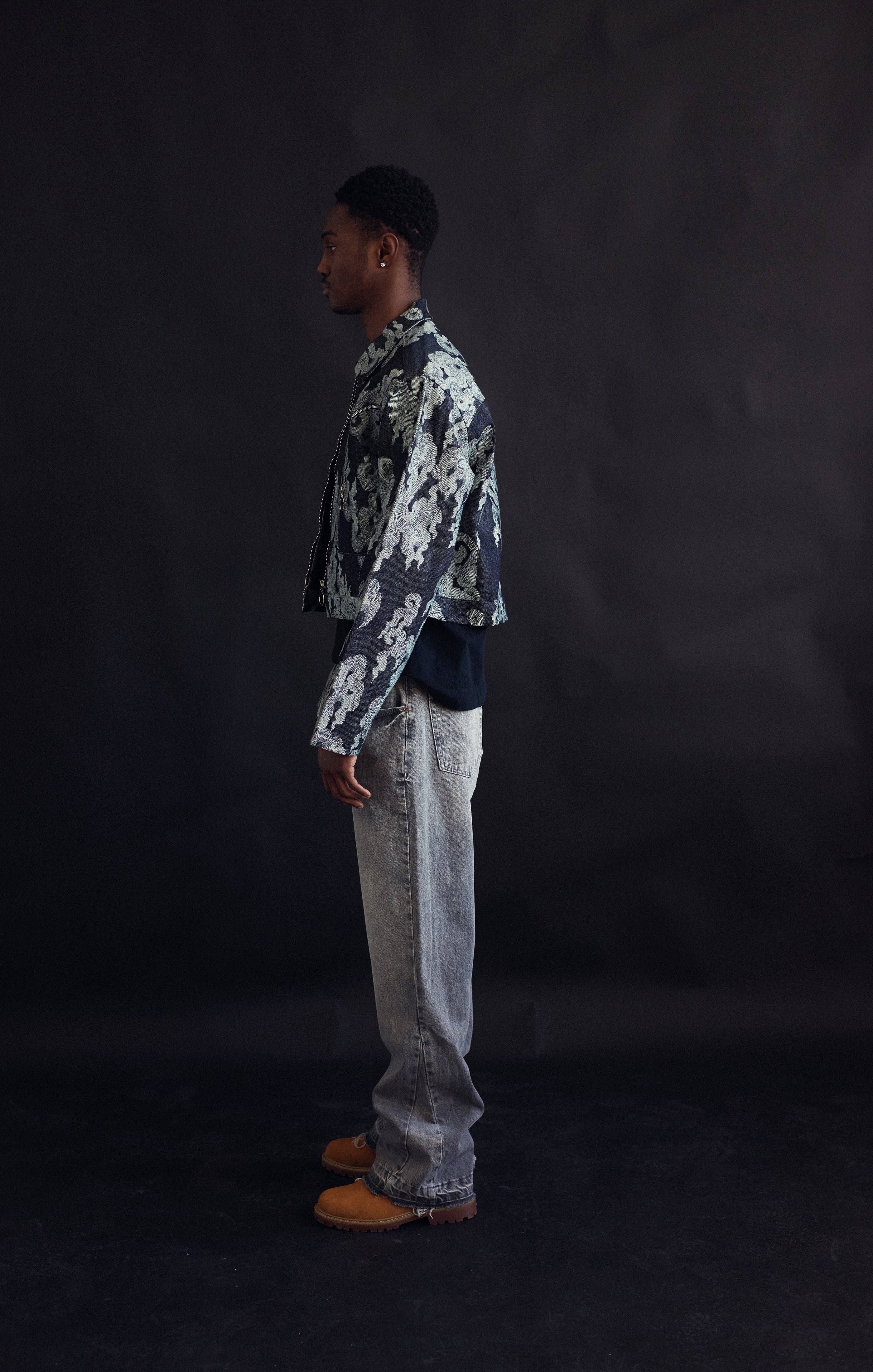 Jacquard Zip Denim Jacket