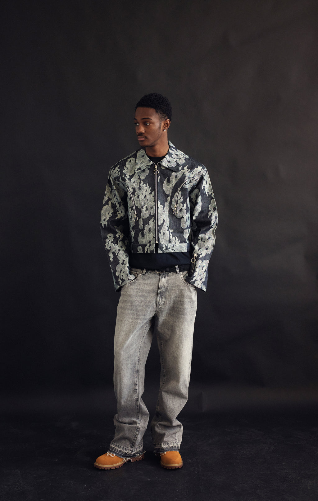 Jacquard Zip Denim Jacket