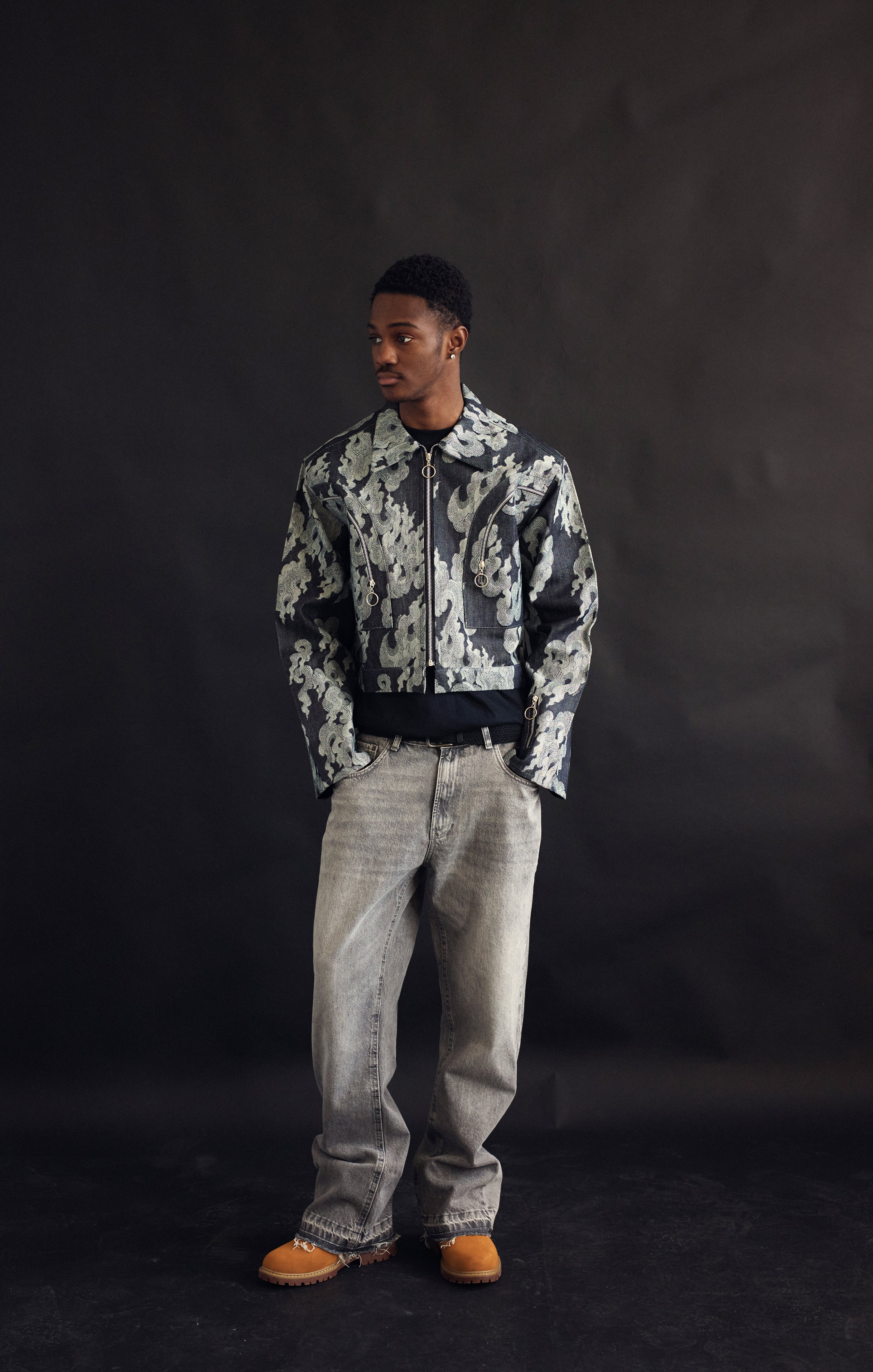 Jacquard Zip Denim Jacket